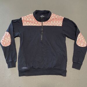 Simply Southern‎ Sweater Women Blue Small Zip Up Pullover Elbow Patch Spellout